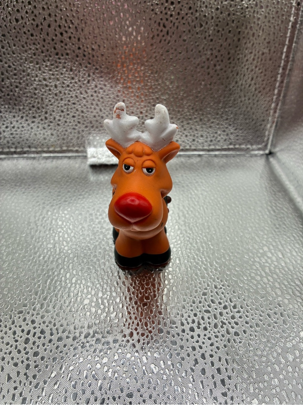 Vintage 1981 BEE Rubber Red Nose Reindeer Squeak Toy Christmas Figurine